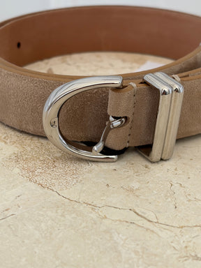 KHAITE Beige Suede Belt with Silver Buckle, 70