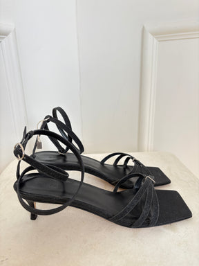 By Far Black Glitter Strappy Kitten Heels, 38