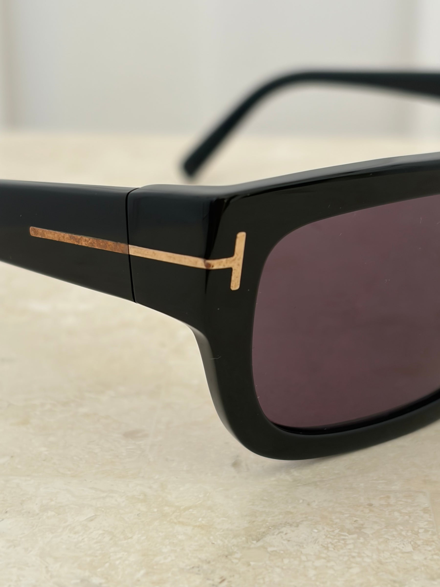 Tom Ford Black Rectangular Acetate Ezra Sunglasses