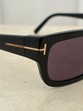 Tom Ford Black Rectangular Acetate Ezra Sunglasses