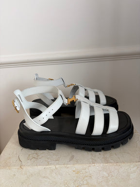 Celine Triomphe Clea White Leather Sandals, 37