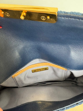 Miu Miu Croc-Embossed Denim Clutch