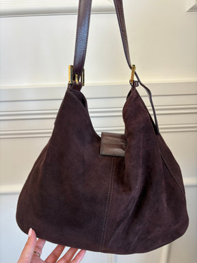 Fendi Brown Suede Baguette Hobo Shoulder Bag