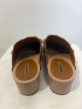 Fabrizio Viti Tan Leather Daisy Embellished Wooden Cloggs, 42