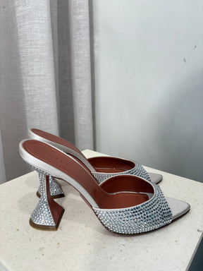 Amina Muaddi Caroline Crystal Mules Light Grey, 37