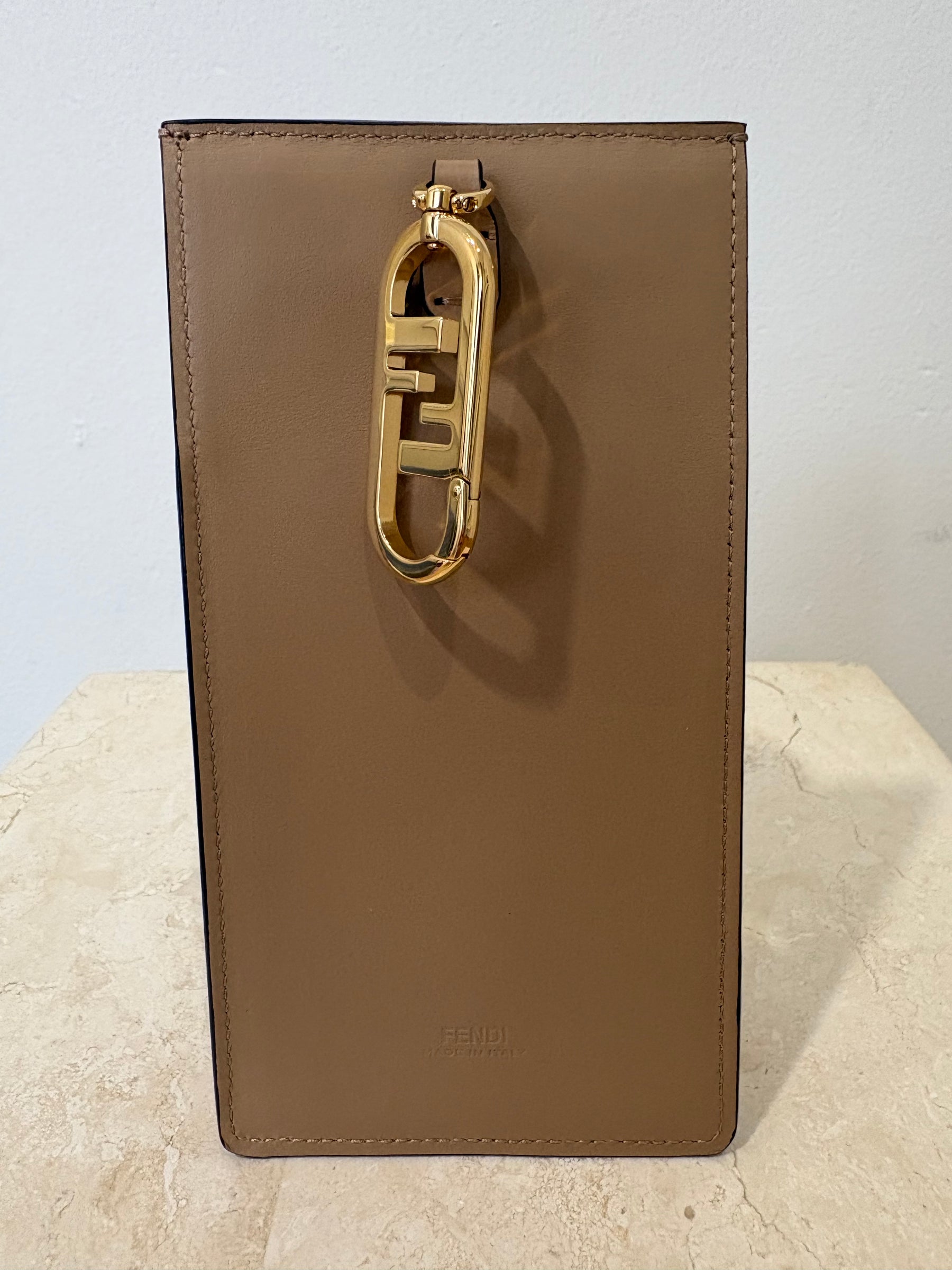 Fendi Tan Leather Multi Monogram Clip Pouch
