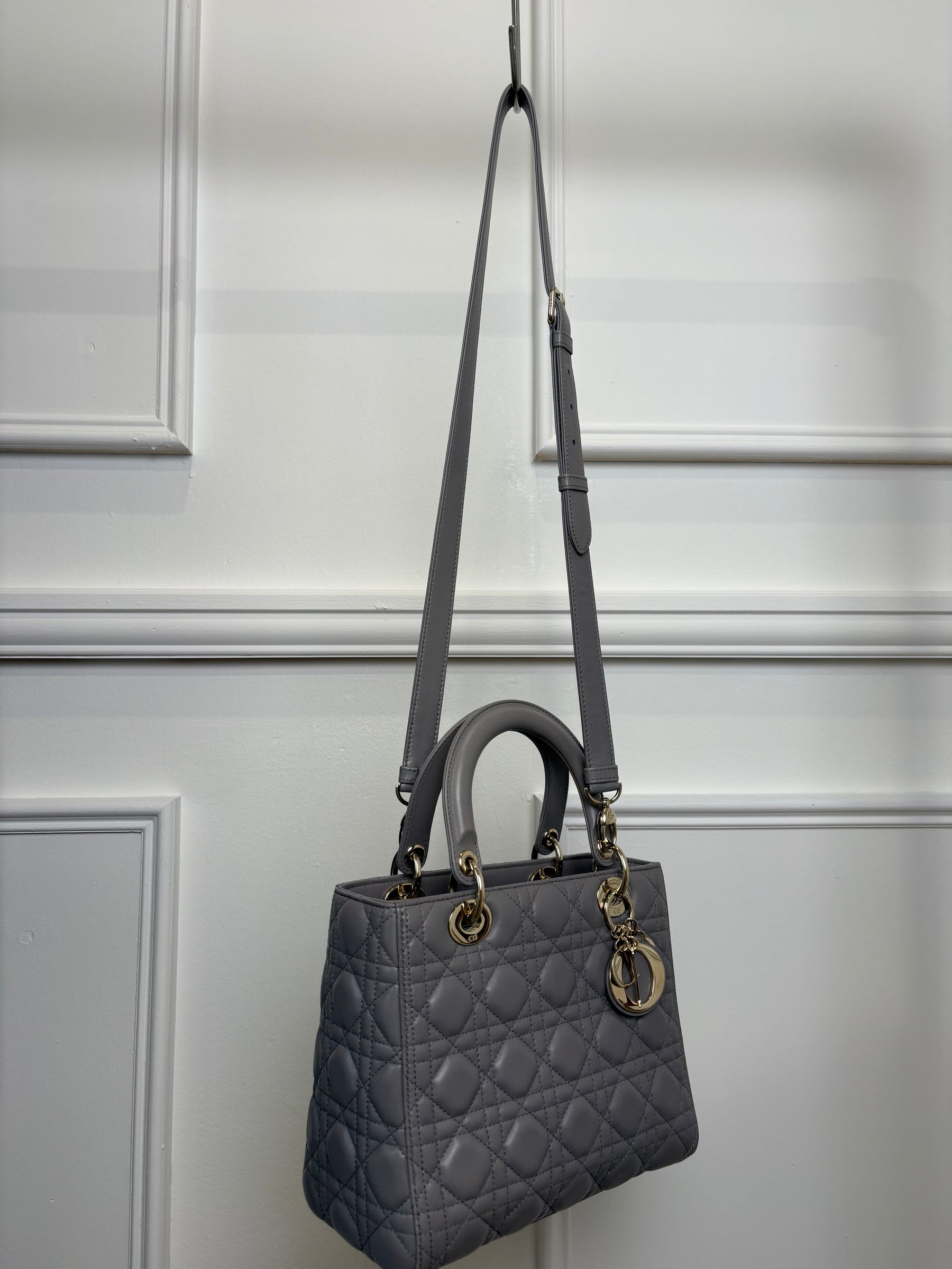 Dior Grey Cannage Quilted Medium Lady Dior
