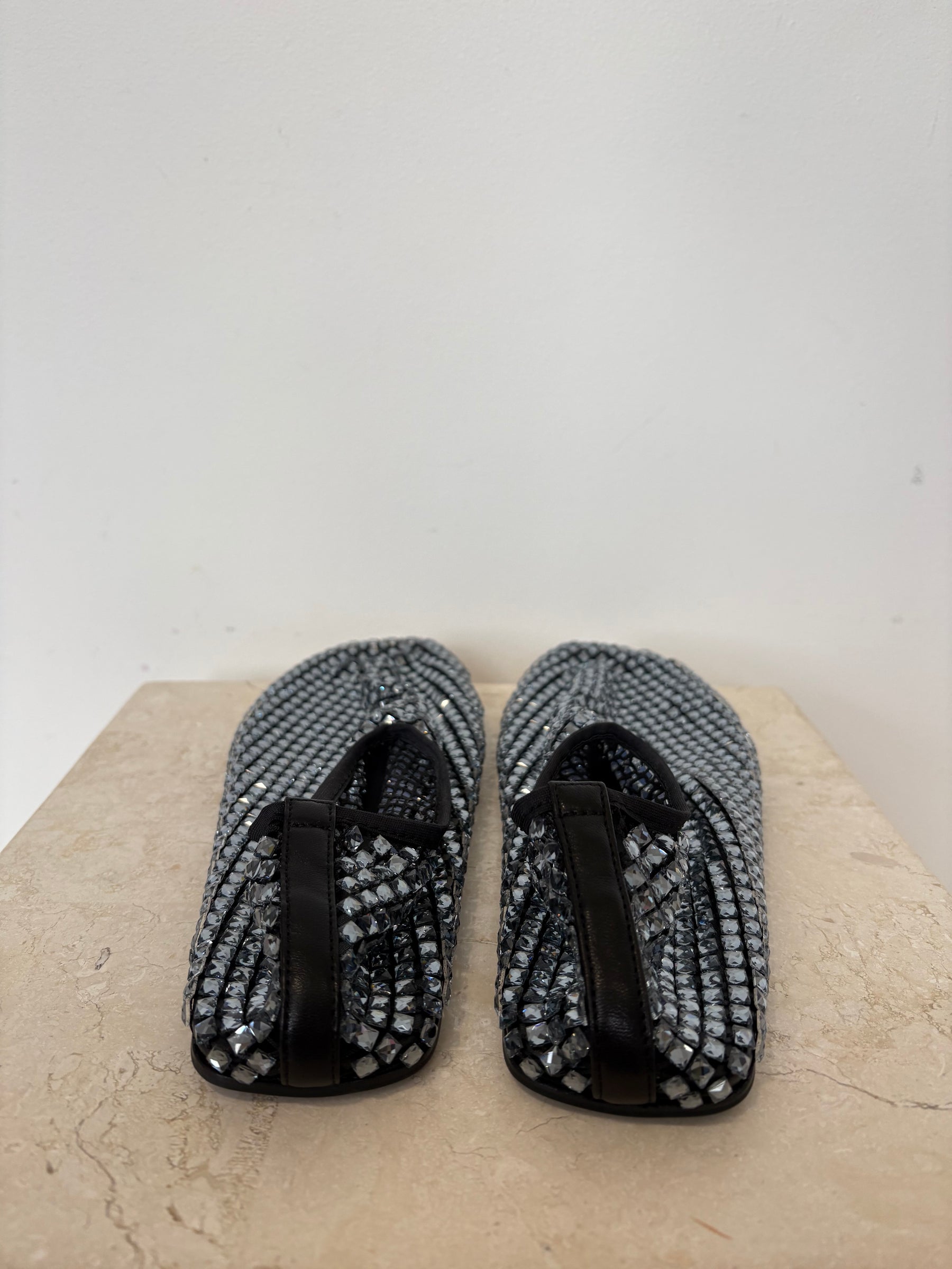 Christopher Esber Black and Blue Crystal Bezelled Flat, 40