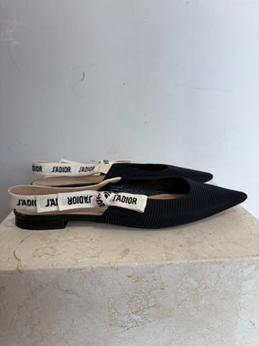 Dior Black Technical Pointed J'adior Slingback Flats, 39