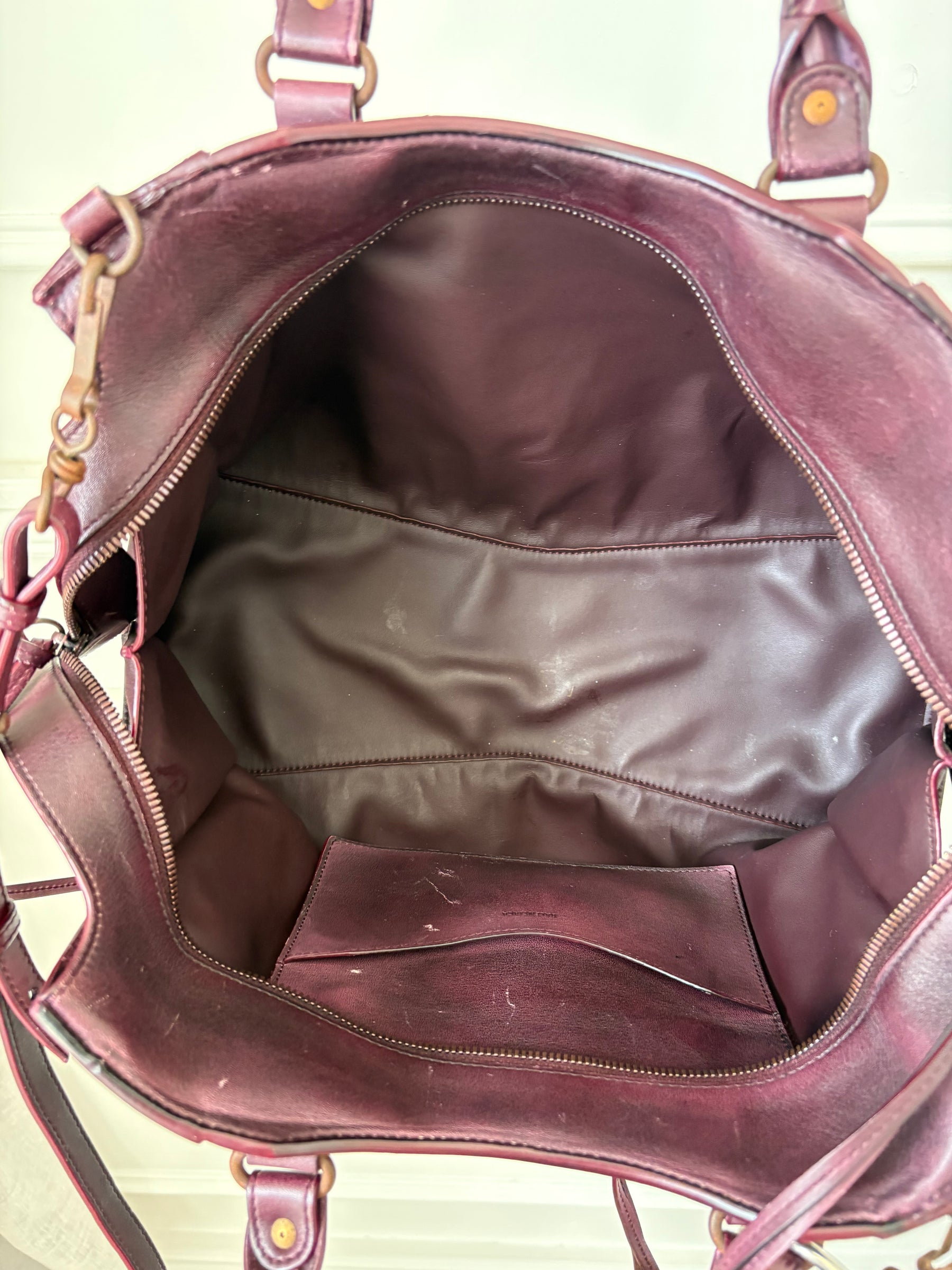Balenciaga Neo Classic Medium City Bag in Burgundy Distressed Leather
