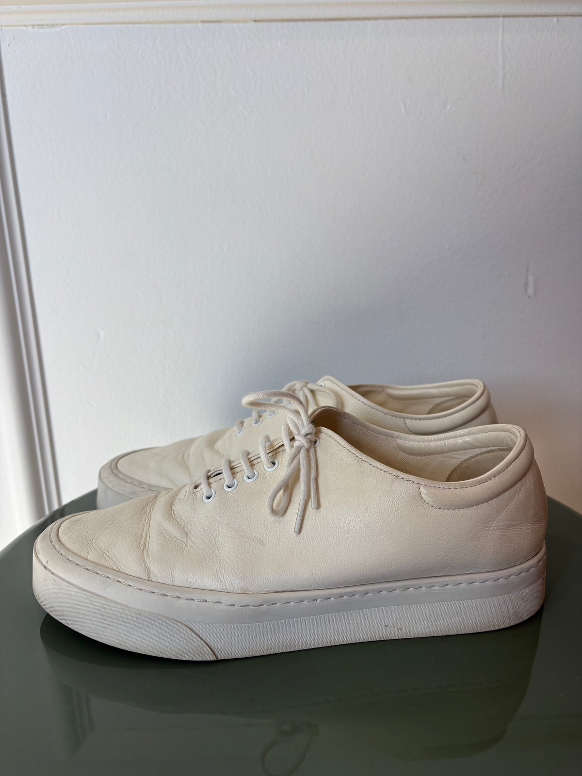 The Row Cream Leather Sneakers, 38