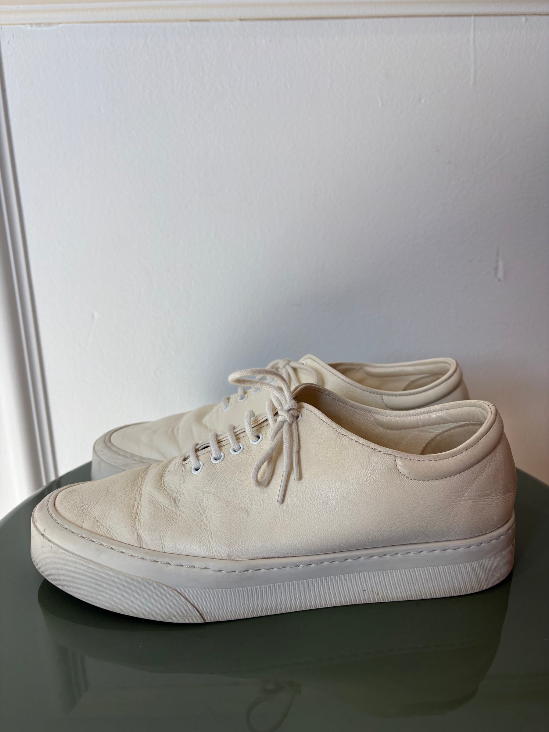 The Row Cream Leather Sneakers, 38