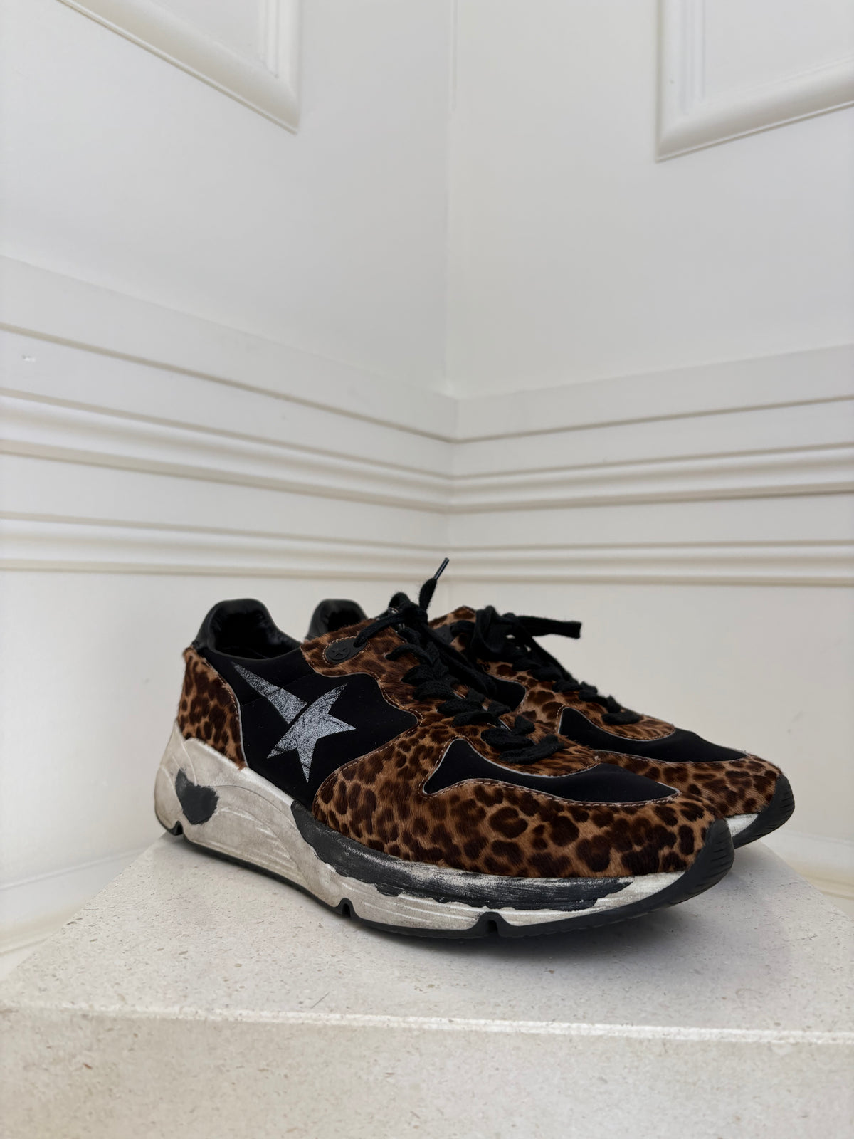 Golden Goose Leopard and Black 'Running' Sneakers, 40