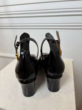 Valentino Garavani Black Patent Leather Heeled Mary-Janes, 39