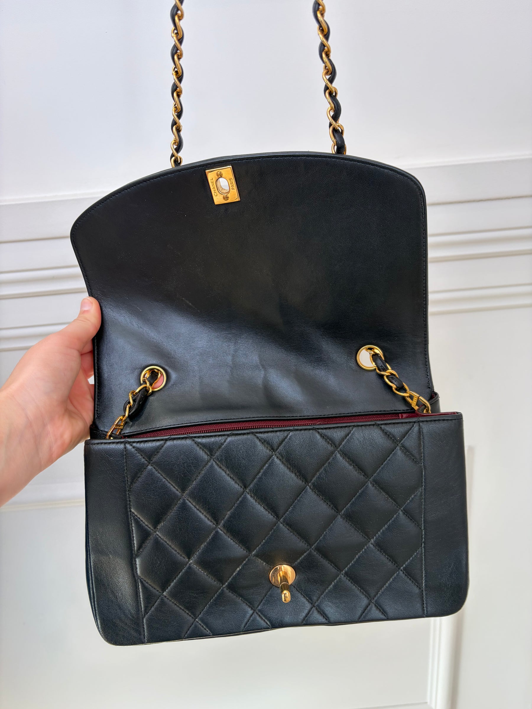 Chanel Black Lambskin Leather Diana Flap bag