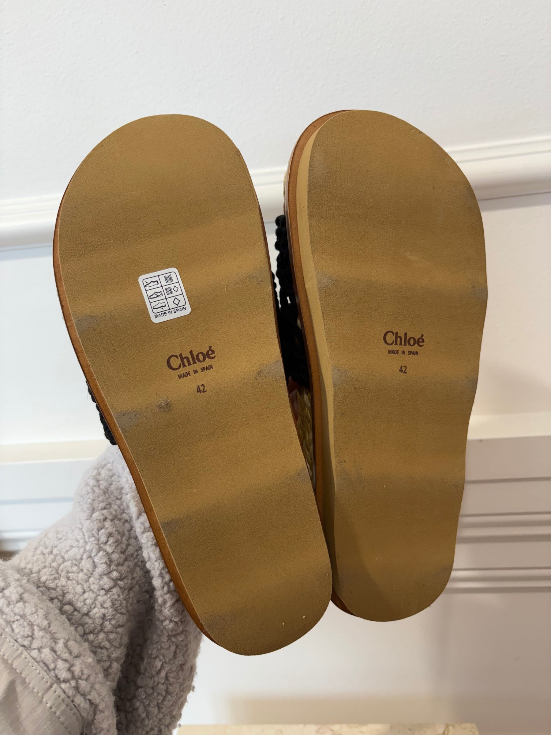 Chloé Raffia and Black Rope Braided Slides, 42