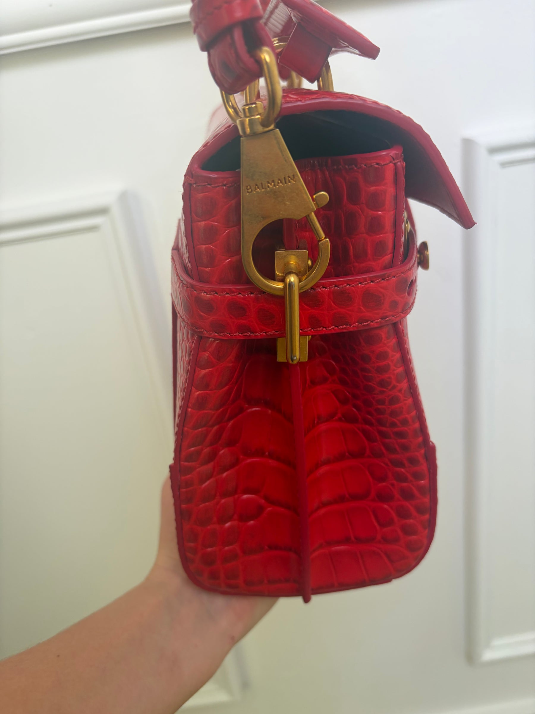 Balmain Red Croc Print B Buzz 23 Bag