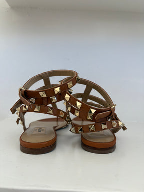 Valentino Garavani Tan Leather Rockstud Caged Sandal, 36.5