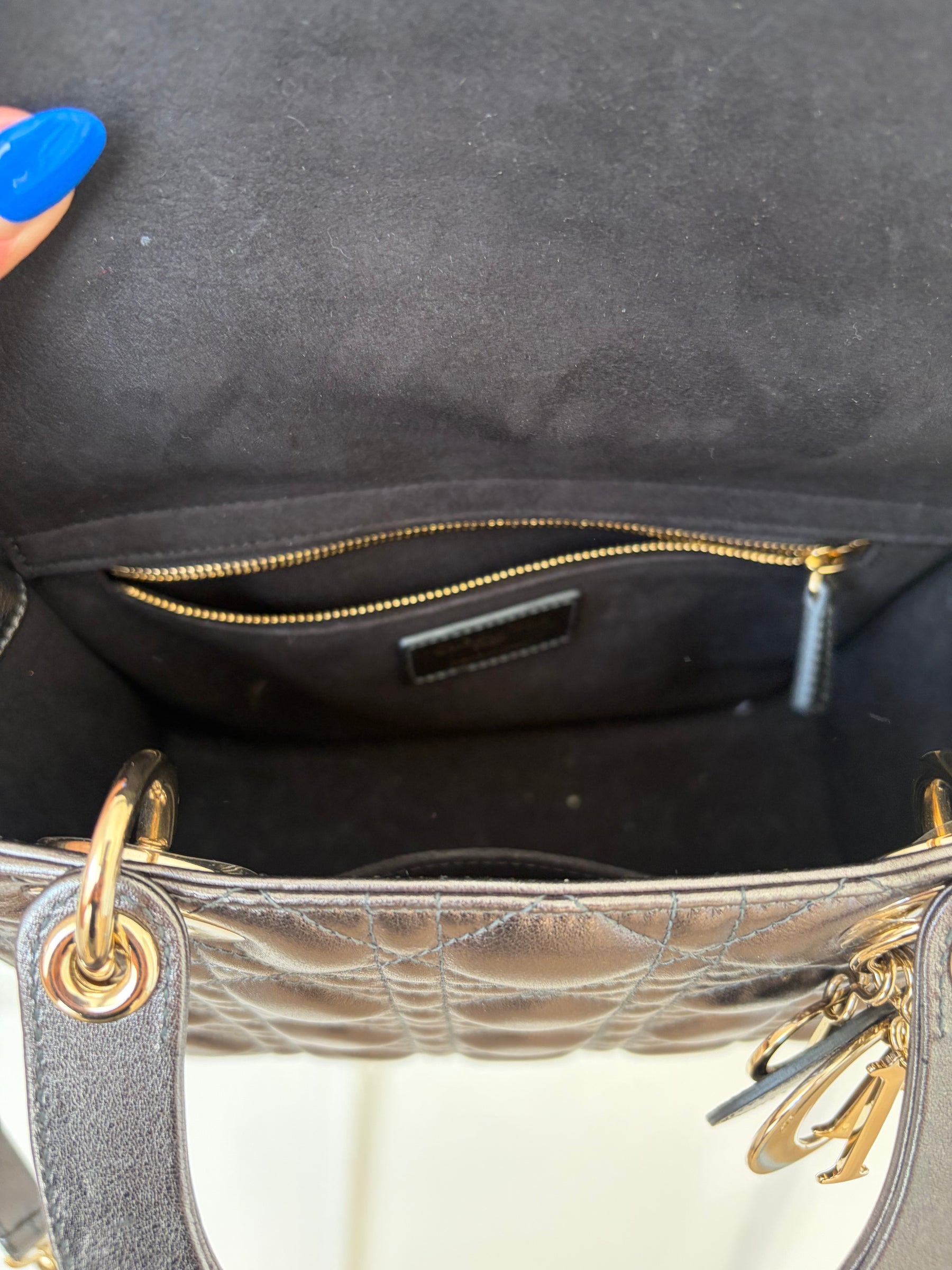 Dior Pewter Cannage Leather Medium Lady Dior