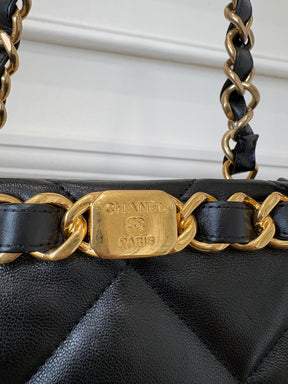 Chanel Black Lambskin Quilted Leather Chain Tote