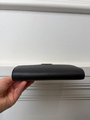 Prada Black Saffiano Leather Trifold Logo Wallet