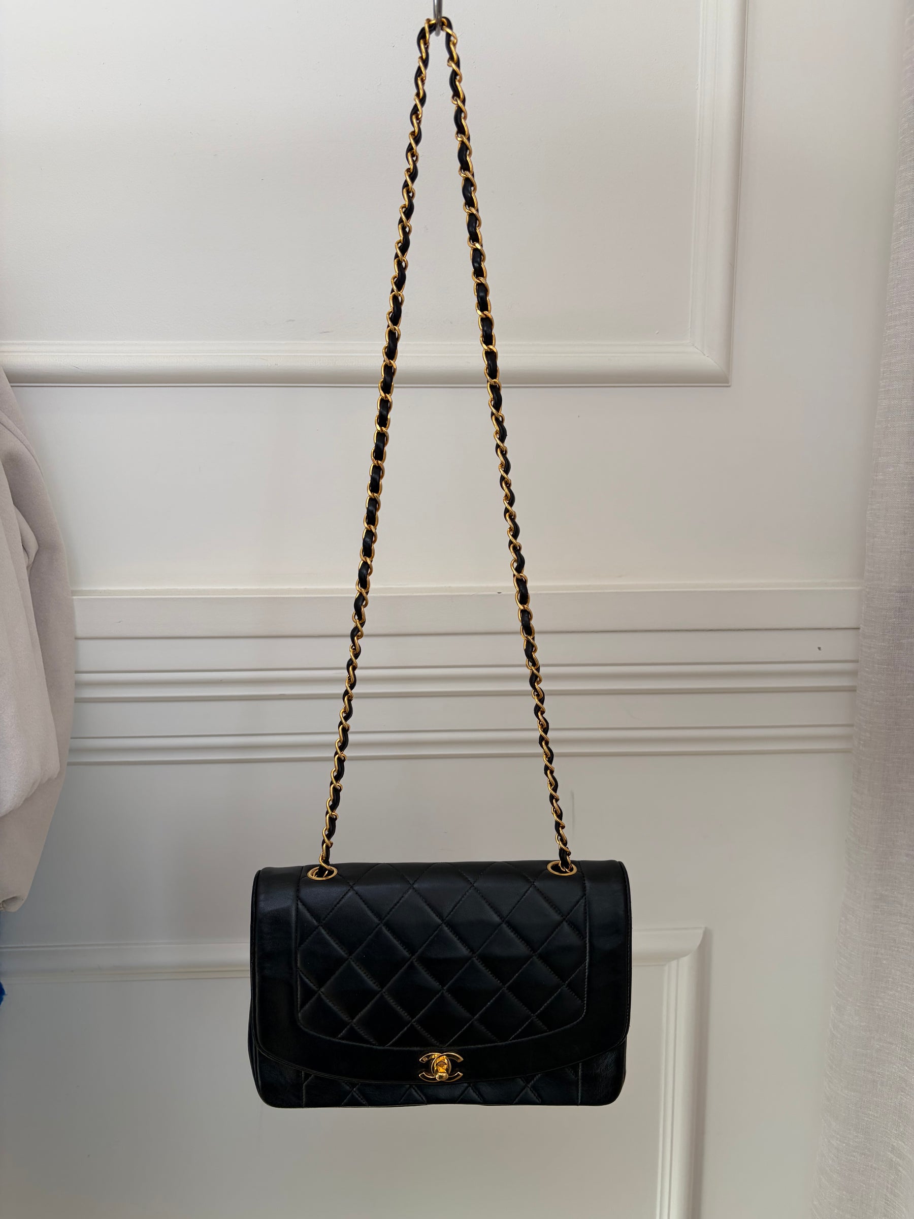 Chanel Black Lambskin Leather Diana Flap bag