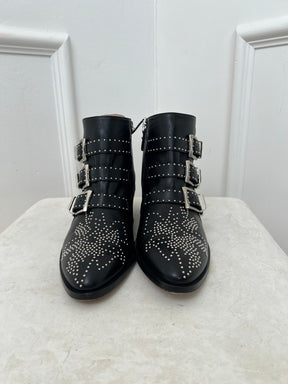 Chloé Black Leather and Silver Studded Susannah, 37.5