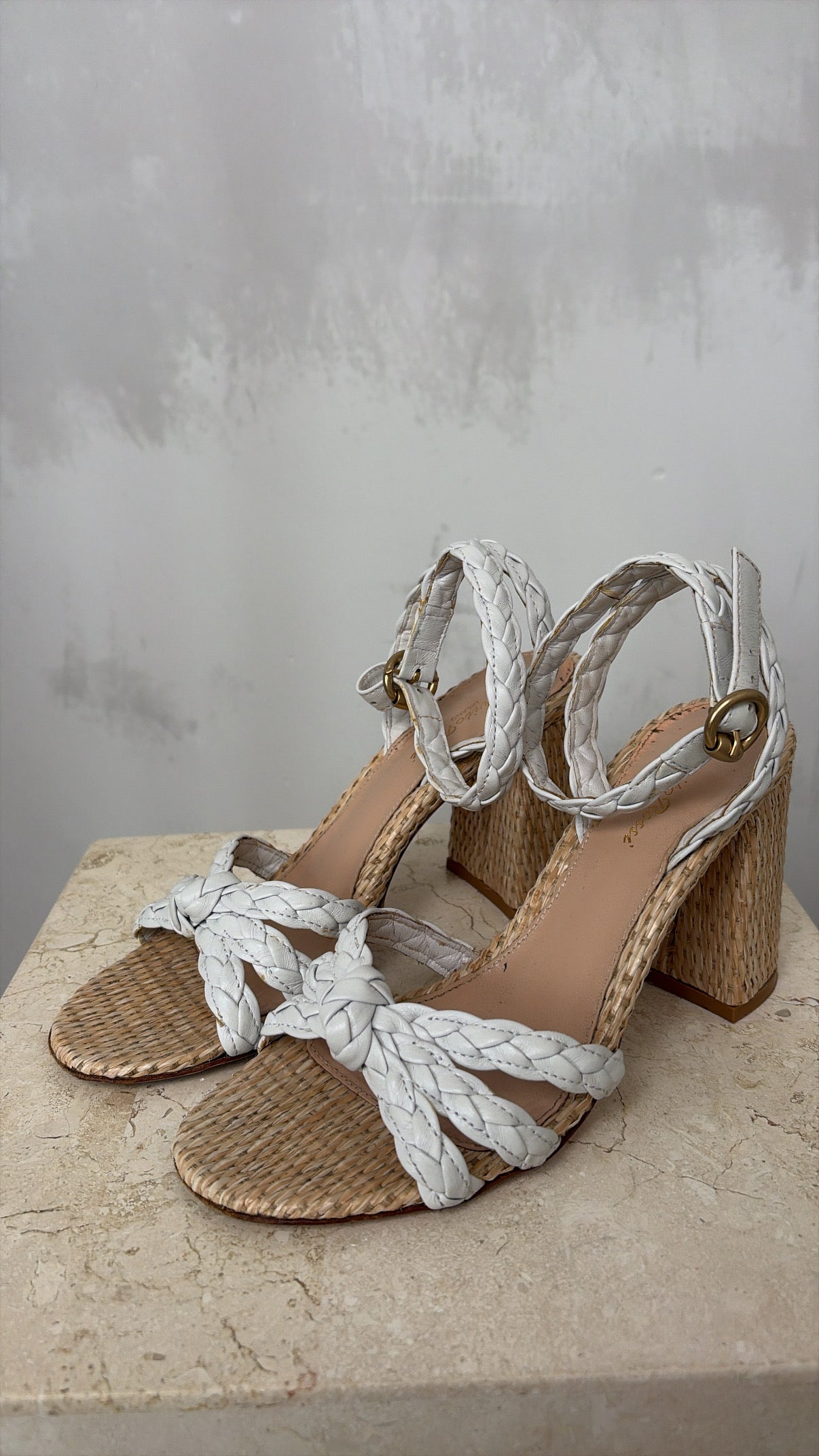 Gianvito Rossi Raffia and White Braided Leather Heels, 38