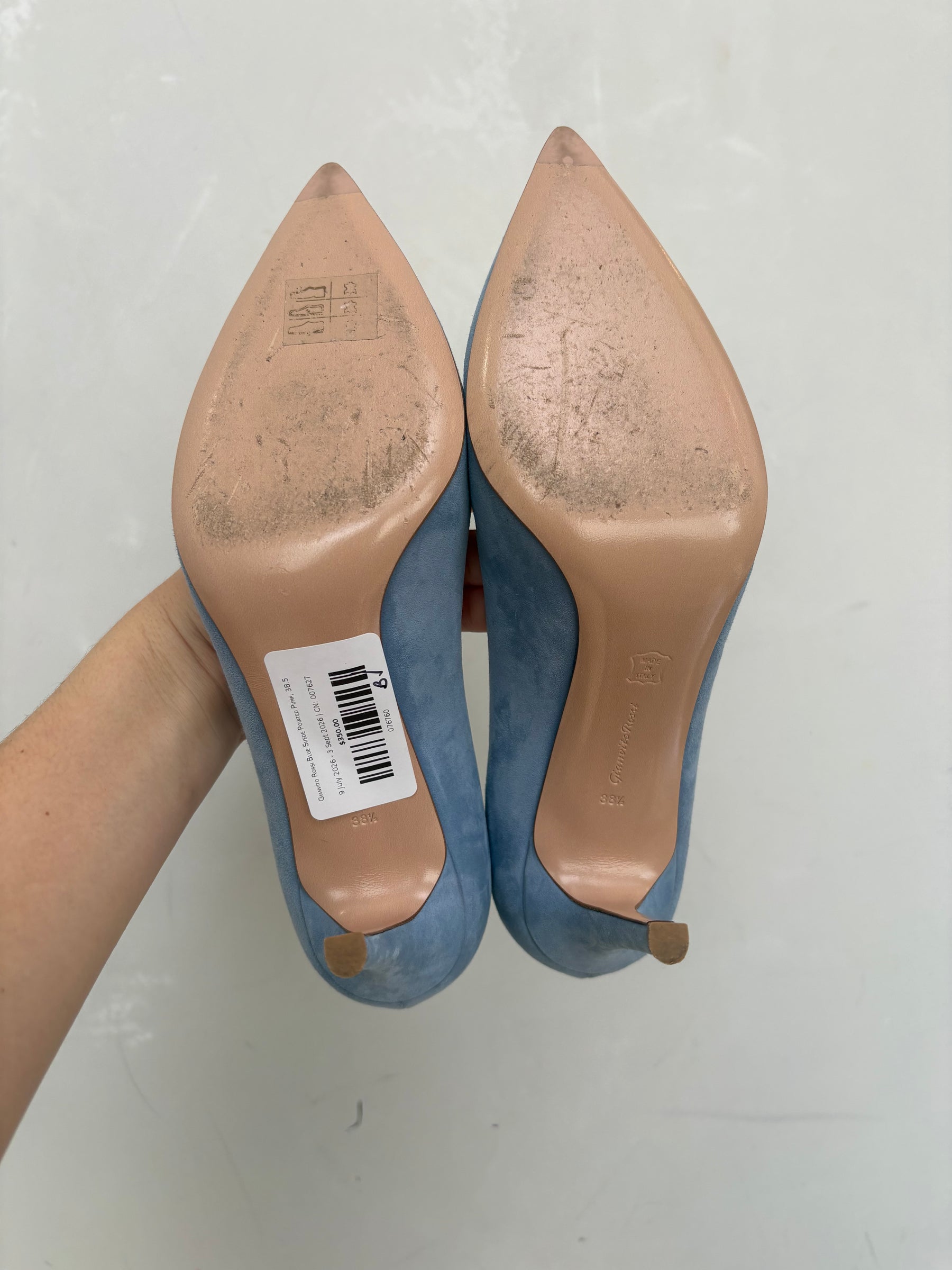 Gianvito Rossi Blue Suede Pointed Pump, 38.5