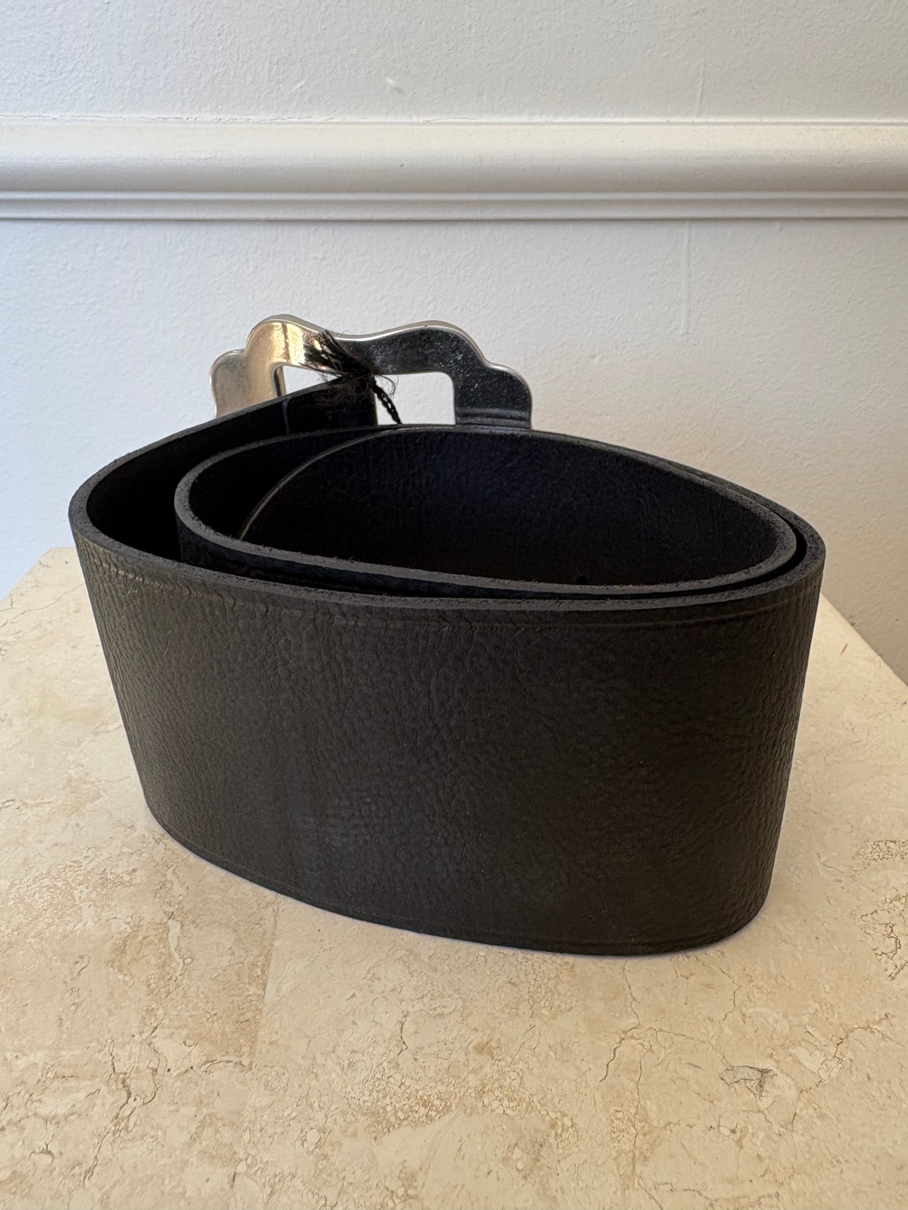 Isabel Marant Wide Leather Belt Black And Silver, 70 cm