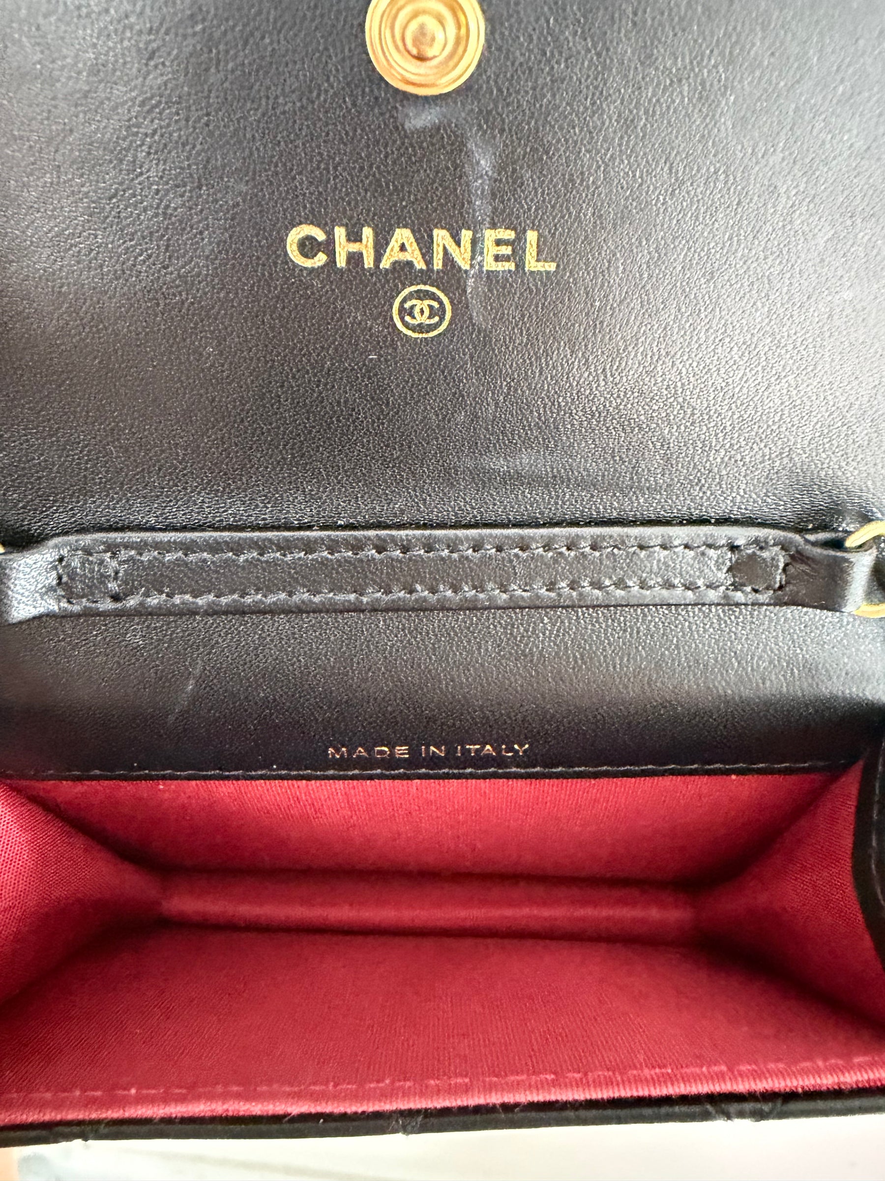 Chanel Black Leather Ruffle Shoulder Crossbody Card Case