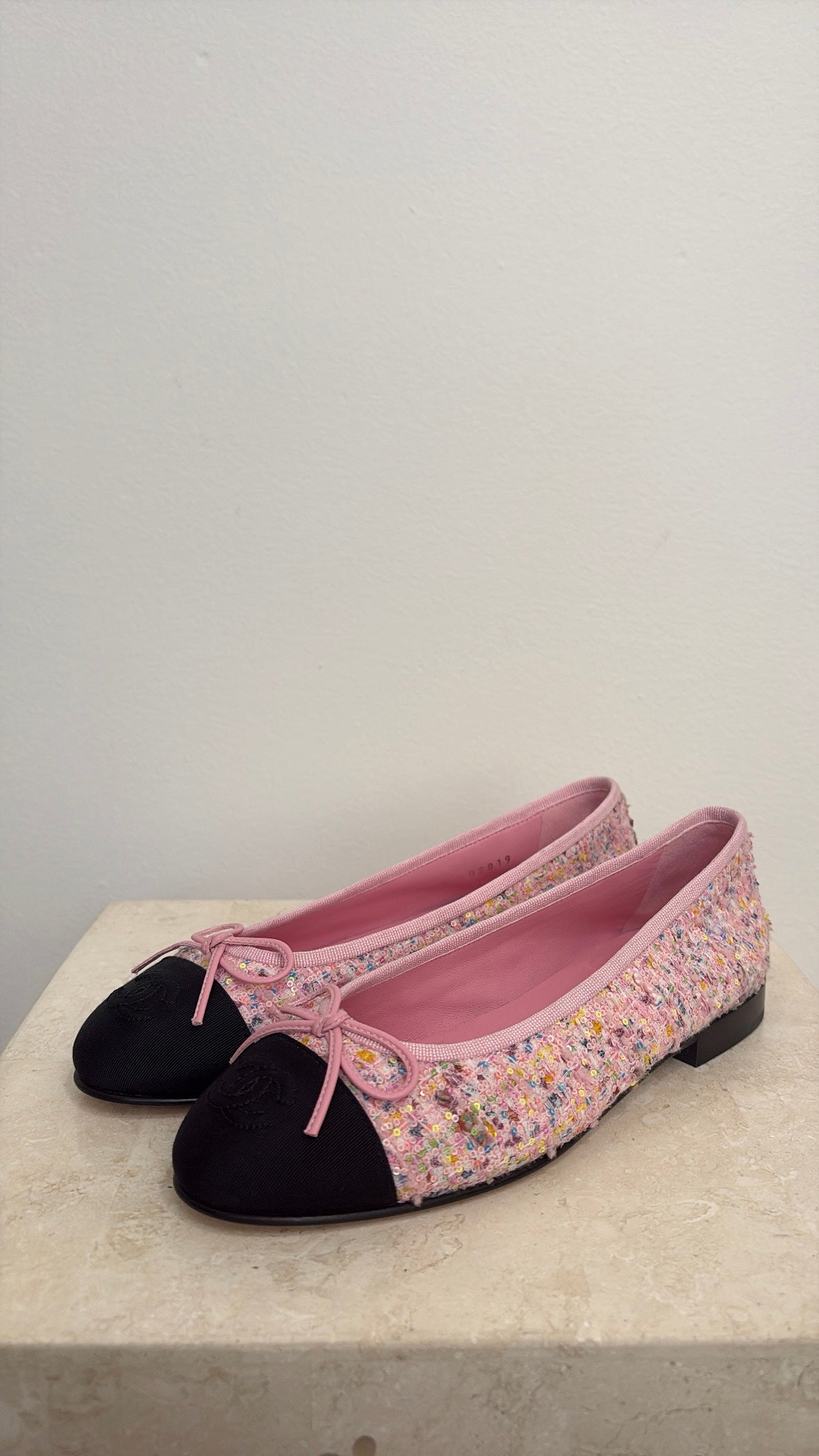 Chanel Pink Sequinned Tweed Ballet Flat, 36