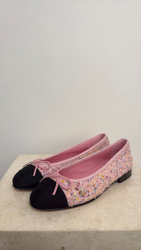Chanel Pink Sequinned Tweed Ballet Flat, 36