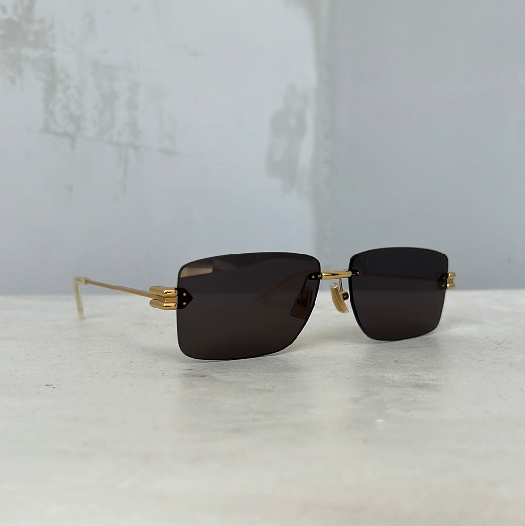 Bottega Veneta Rimless Rectangular Gold Sunglasses