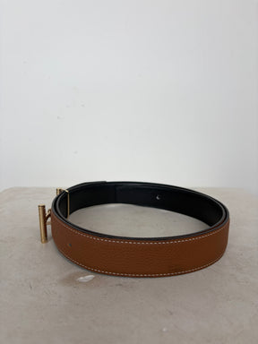 Hermès Reversible 38mm Hippique Belt In Togo Box Leather Tan Black, 92 cm