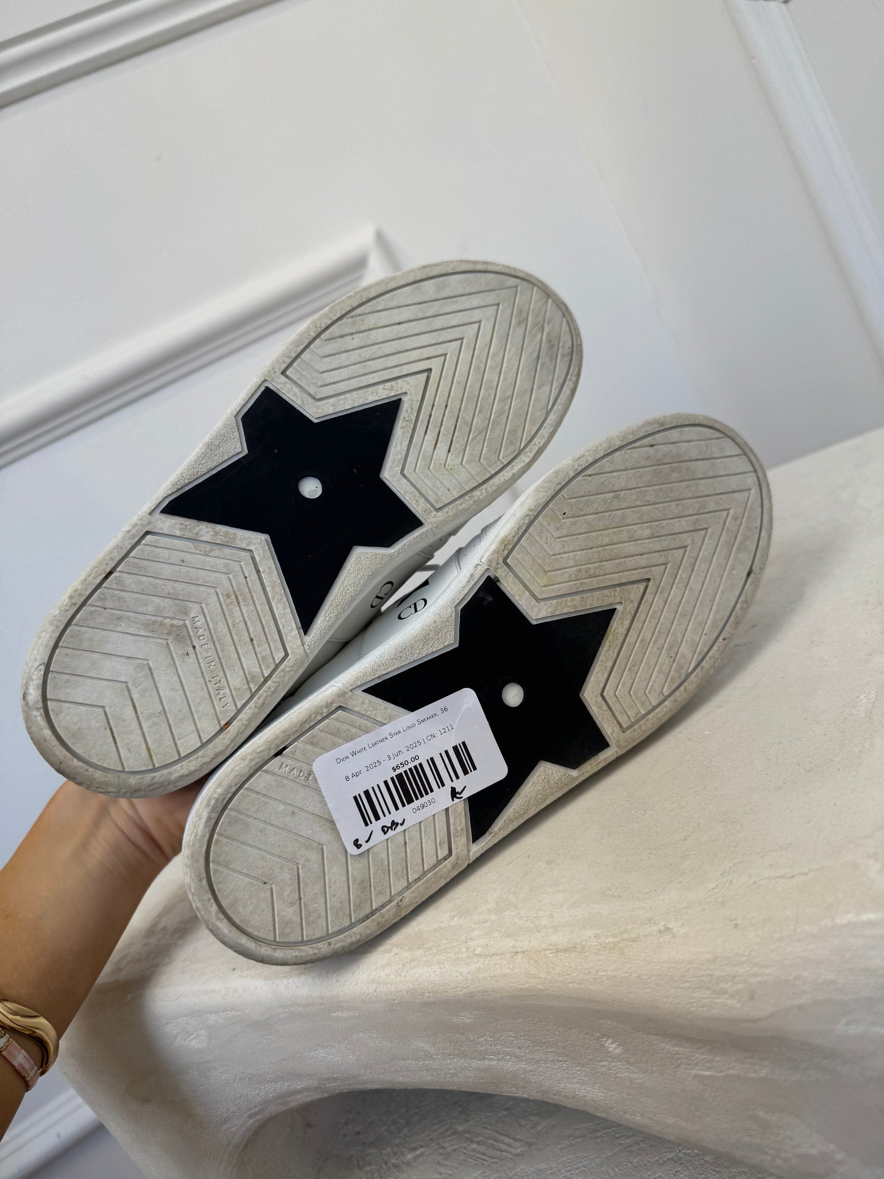 Dior White Leather Star Logo Sneaker, 36