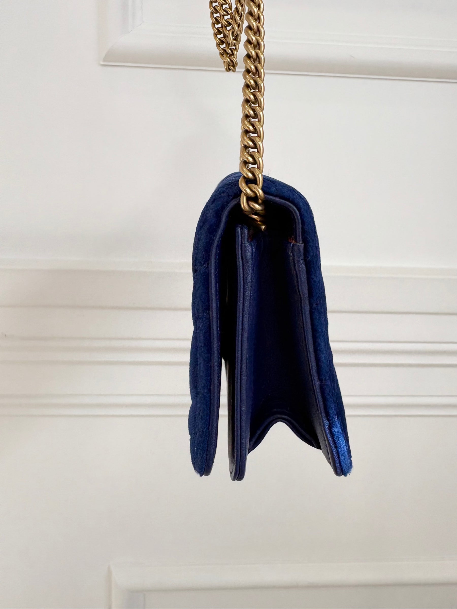 Gucci Blue Velvet Marmont Super Mini Chain Crossbody Bag