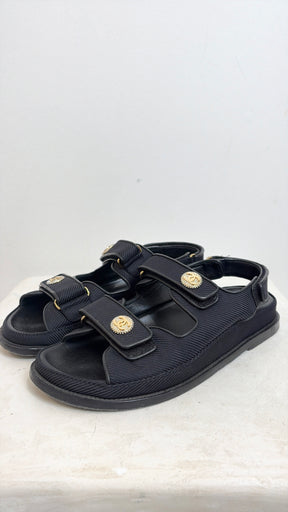 Chanel Black Grosgrain Dad Sandals Gold Hardware, 39 C