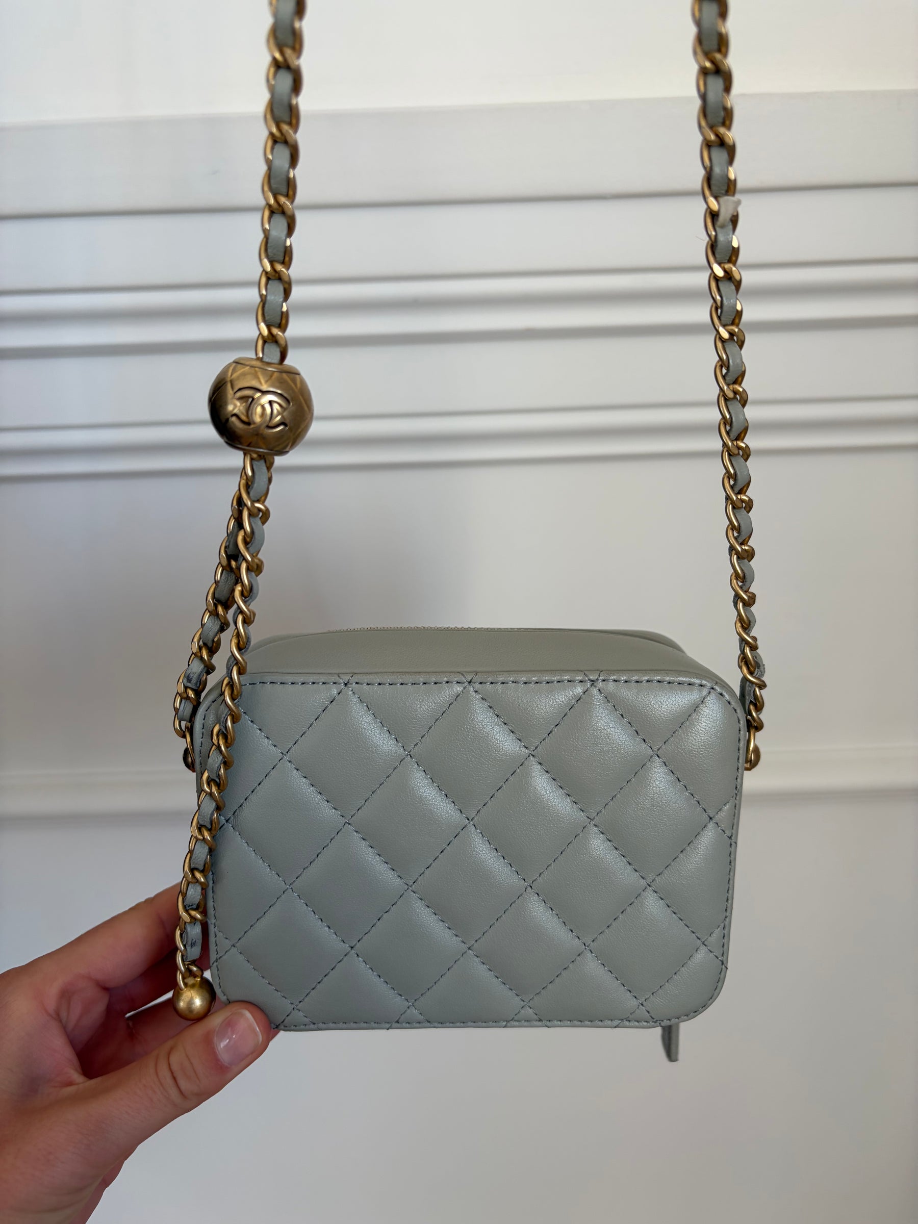 Chanel Light Grey Lambskin Pearl Crrush Mini Camera Bag