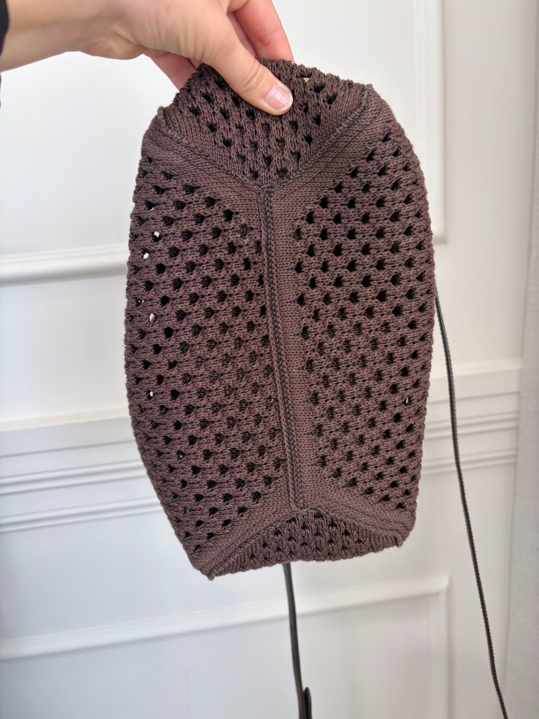 Miu Miu Ivy Cotton Mesh Tote Chocolate Brown