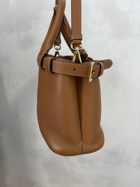 Prada Buckle Small Leather Handbag With Strap Caramel