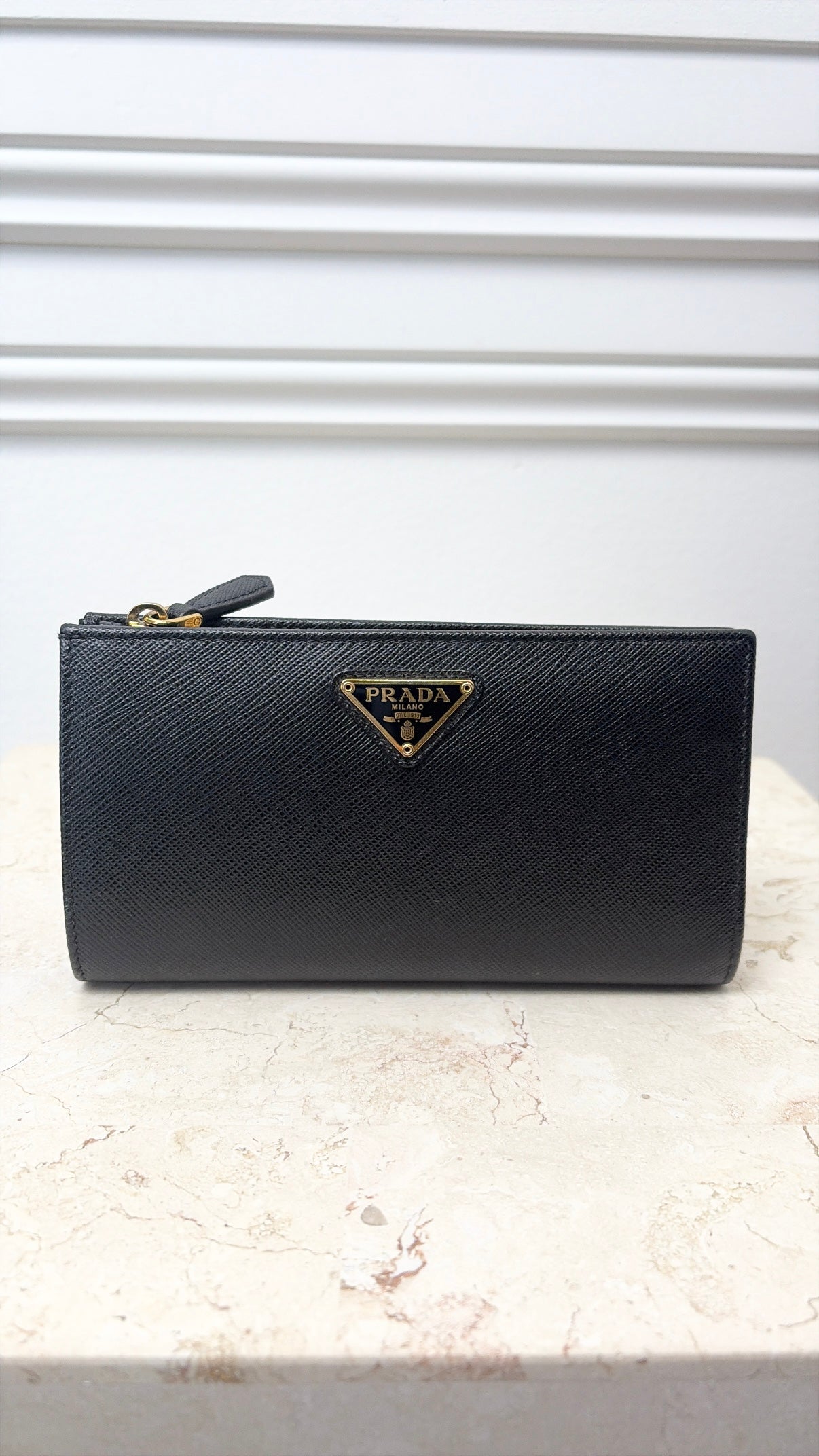 Prada Black Saffiano Leather Trifold Logo Wallet