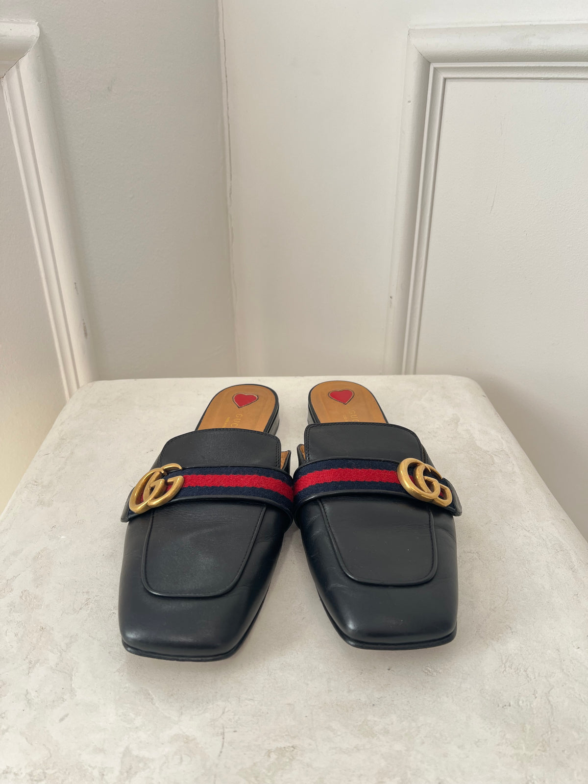 Gucci Black Leather Marmont Mules, 39.5