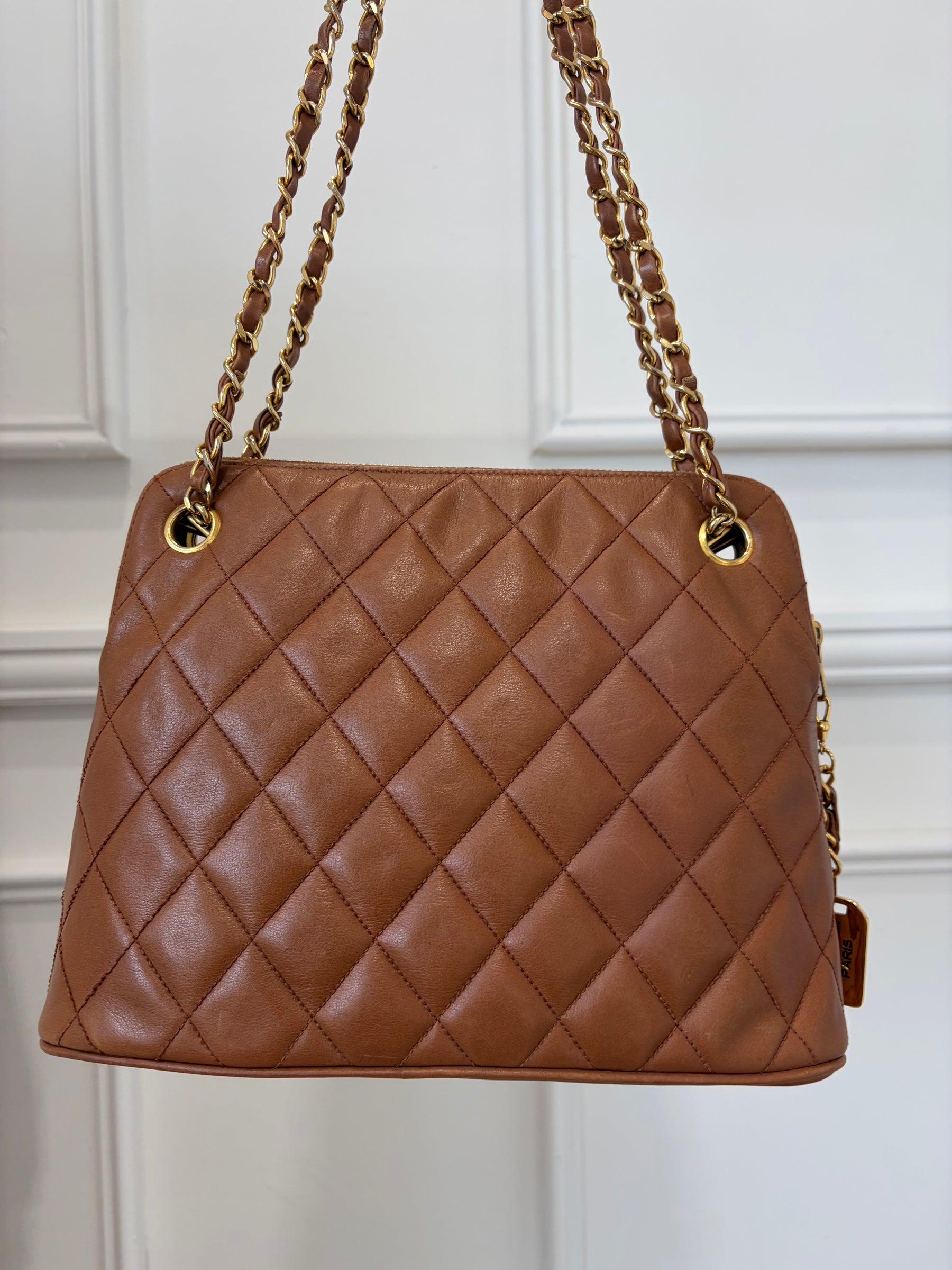 Chanel Tan Quilted Leather Dome Chain Shoulder Bag