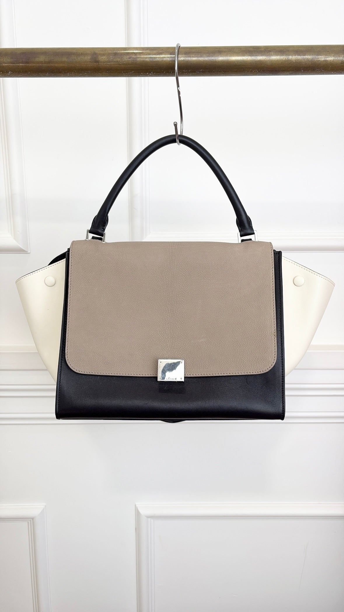 Celine Black, Taupe and Cream Leather Trapeze Bag