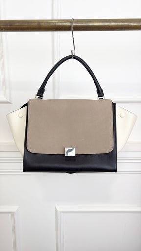 Celine Black, Taupe and Cream Leather Trapeze Bag