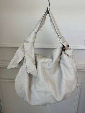 Gucci White Leather Jungle Bamboo Hobo Bag