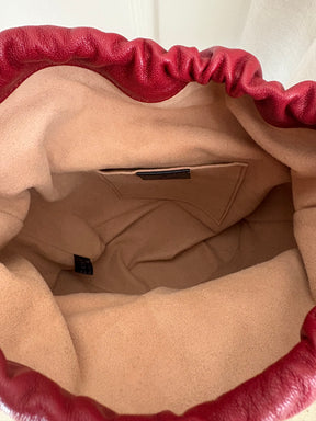 Gucci Navy and Red Leather Horsebit Drawsting Bucket Bag