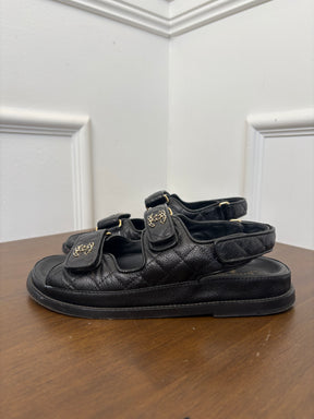 Chanel Black Caviar Leather Dad Sandals, 37.5 C