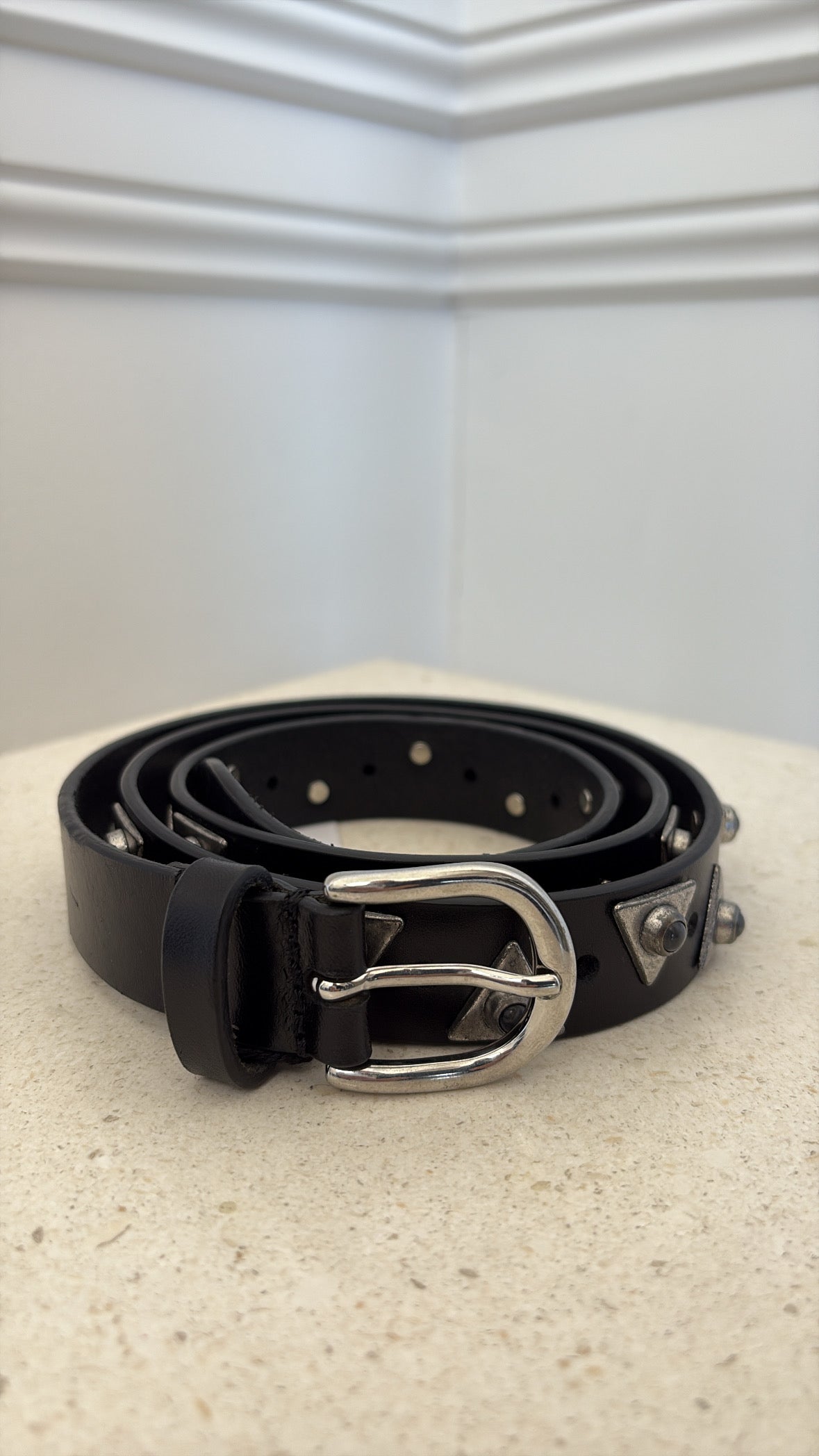 Isabel Marant Black Leather Triangle Studded Belt, 90